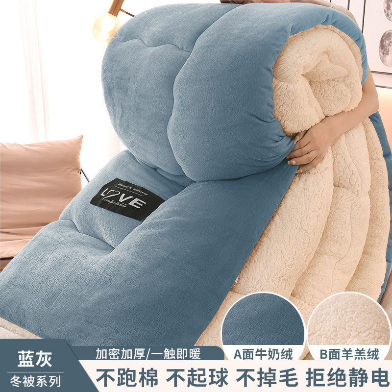 掛け布団 シープ調 肌かけ布団 防寒毛布 蓄熱 冬に暖かい ブランケット ふわもこ 無地 キルティング カラー かけ布団 掛け毛布 吸湿発熱 静電気防止 ボア布団 保温防寒 通年寝具 蓄熱わた入り なめらかな肌触り 冬のかけ布団 (ブルー, 180x220cm「重さ3kg」)